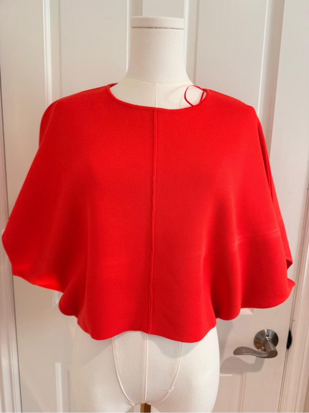 Zara Bright Red Cropped Cape Poncho Sweater